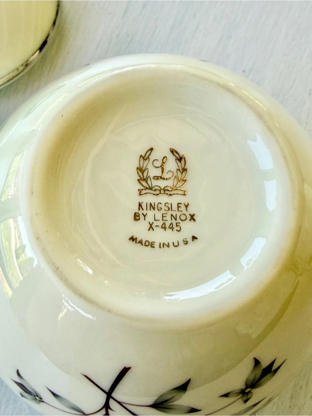VINTAGE, LENOX, “KINGSLEY”, FINE BONE CHINA, SUGAR BOWL WITH LID & CREAMER.